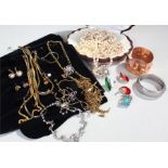 Costume jewellery, to include a silver and paste brooch a silver chain, bangles, bracelets, ring,