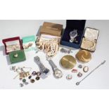 Mixed jewellery and watches, to include pendants, costume pearls, marcasite brooch, silver