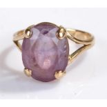 9 carat gold ring, with purple stone, ring size P