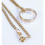 9 carat gold ring and chain, total weight 3.8 grams