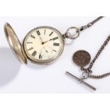 Argent silver plated pocket watch marked 34373 crown wound to include watch chain with key and