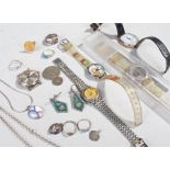 Watches and jewellery, to include a Swatch watch, further watches, silver jewellery, coins, (qty)