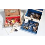 Collection of costume jewellery, to include chains, watches, earrings, cameo, etc, housed within two