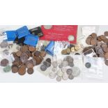 Collection of coins, various dates and denominations, some silver