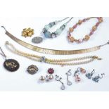 Mixed lot of costume jewellery comprising of six necklaces, a group of clip on earrings and two