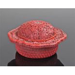 Fine Chinese carved cinnabar lacquer zhadou and cover, 18th Century, the circular vessel with a