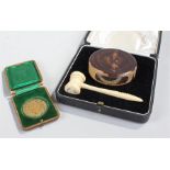 Cased ivory presentation gavel, awarded to T.L. Maycock 14.3.1934, together with a medal awarded