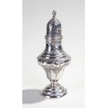 Edward VII silver sugar castor, Birmingham 1904, the pierced top with flame finial above a