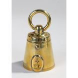 Novelty brass inkwell, in the form of a bell weight, 12cm high