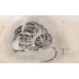 18th Century Japanese Kano school watercolour, of a tiger, 25cm x 15cm