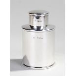 Silver tea caddy, marks rubbed, the slide on caddy top above a cylinder body, 6.4oz