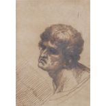 Attributed to George Romney 1734-1802. Study of a male head in pen and ink, on the reverse in pencil