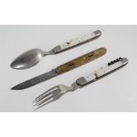 Unusual Ed Wusth pocket knife, the knife with fork, spoon and screw detachable panels, the side