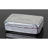 William IV silver snuff box, Birmingham 1830, maker Thomas Shaw, the hinged lid engraved with a