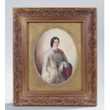Portrait of a young woman in white dress. unsigned watercolour in gilt frame. 34 x 29cm including