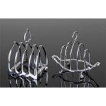 Two silver toast racks, one in Gothic style with scallop base, Sheffield 1938, the second of