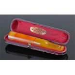 Victorian amber and meerschaum cigar holder, held within the original case, the holder 10cm long