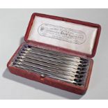 Victorian George Butler cased seven days razor set, the leather box with a silk interior named to