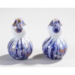 Japanese miniature Fukagawa porcelain miniature pair of gourd vases, decorated with reeds and gilt