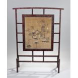 19th Century Chinese screen the lacquered beams with leaf decoration and central silk panel