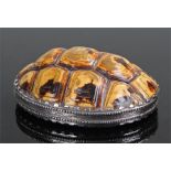 18th Century tortoiseshell and white metal snuff box, formed as the shell with a domed top and shell
