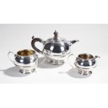 George V silver bachelors three piece tea service, Birmingham 1921, maker Henry Clifford Davis , the