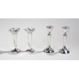 Pair of George V silver vases, Sheffield 1924, with pierced tops and tapering stems, together with a