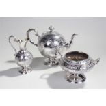 Fine Victorian Scottish three piece tea set, Edinburgh 1874/1875, maker William Marshal, the crown