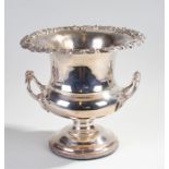 Early 20th Century Sheffield plate wine cooler, in urn form with a grape and leaf surround,