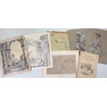 Collection of sketches, to include a William Etty 1787-1849, two pencil and chalk sketches, a