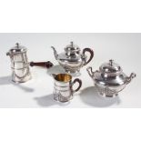 French silver hot chocolate set, maker J Chaumet, Paris, consisting of two pots, a jug and a