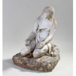 19th Century marble figure, of a lady with her hands out on her lap, kneeling on the ground,
