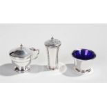 George V silver condiment set, Birmingham 1921, maker Charles Green & Co, to include a salt,