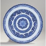 Fine large Imperial blue and white Chinese charger, probably Yongzheng period, decorated with a