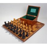 Victorian Jaques & Son Staunton pattern chess set, in weighted boxwood and ebony, the kings