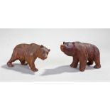 Two early 20th Century Black Forest bears, both walking on all fours, one opened mouthed and the