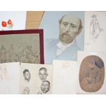 British school, head studies in pencil, together with a portrait of a lady, a sketch and a