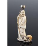 Fine 18th century Japanese ivory netsuke of a female possibly Seiobo, the only woman among a large