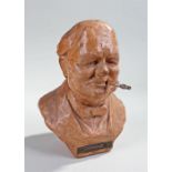 Winston Churchill interest, a cast table lighter plaster bust with all over terracotta colour glaze,