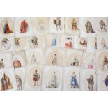 Collection of early 20th Century costume designs, the watercolours with various figures, to