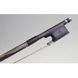 Fetiqura of Paris violin bow, the ebonised and mother of pearl inset frog, signed stick, 74.5cm