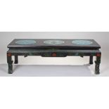 Early 20th Century Chinese cloisonné and lacquered table, the rectangular top with three circular