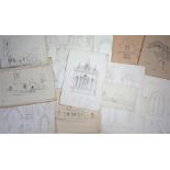 Architectural studies, to include sketches of church exteriors, doorways, locks, columns,