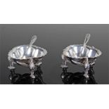 Pair of silver plated salts, each with a shaped bowl and eagle shaped leg, kite marks to each eagle,