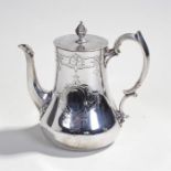 Victorian silver coffee pot, London 1854, maker G I, of baluster shape engraved with a vacant