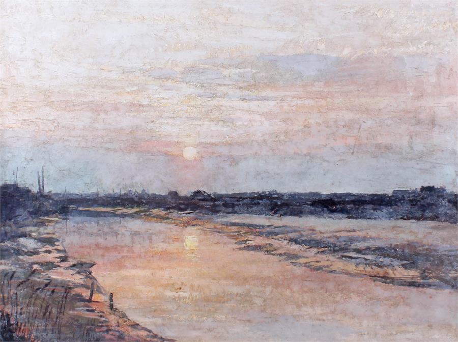 Cavendish Morton (1911-2015) Dusk over a river, signed and dated 79 oil on board, 60cm x 45cm (