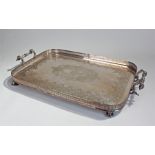 Silver plated gallery tray, the gallery with pierced pillars and a pair of arched handles above