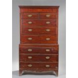 19th Century chest on chest, the concave cornice above two short and six long graduated drawers on