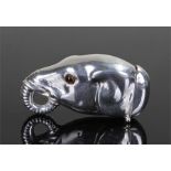 Silver elephant vesta, with glass eyes and an arched trunk, marked 925, 5.5cm long