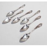 Matched set of six Victorian silver spoons, London 1891 and 1892, decorated with a bearded face to